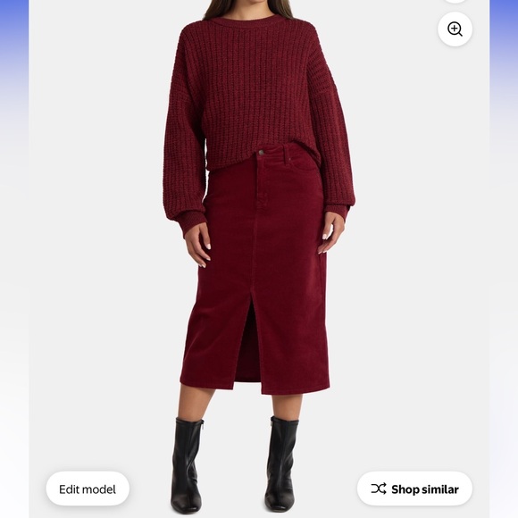 Time and Tru Burgundy Red Corduroy Western Cottage core midi Skirt - Picture 3 of 11